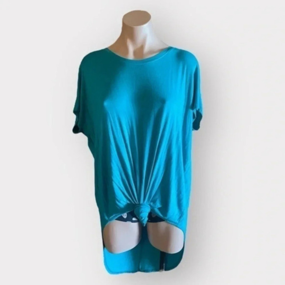 Floreat By Anthropologie XS Teal Round Neck Hi Lo Short Sleeve Blouse